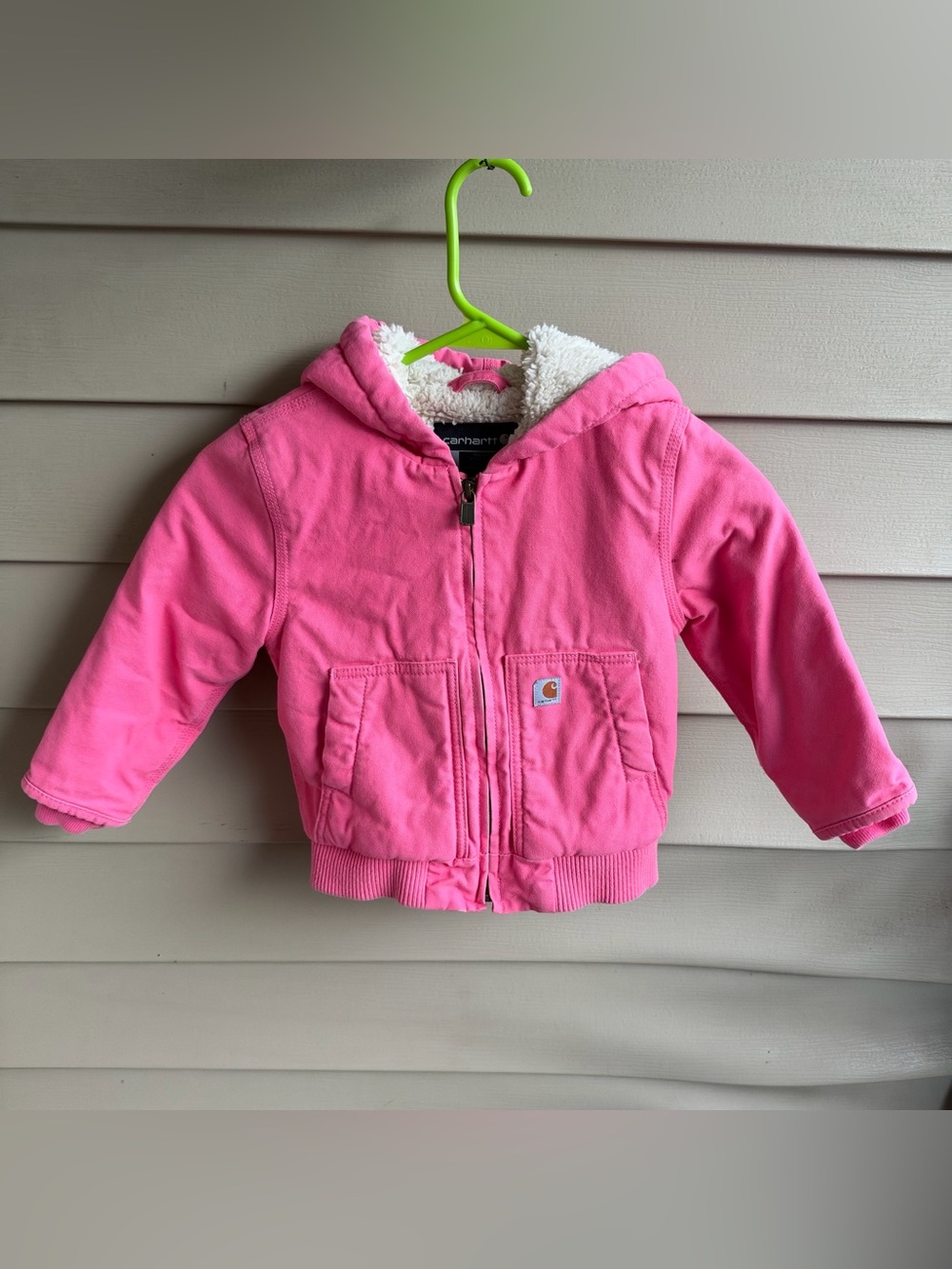 Carhartt Hooded Jacket Girls 3T Pink Canvas Sherpa Lined Zip Front Pockets